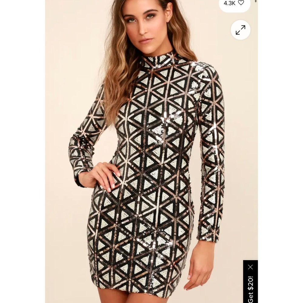 Waking Up in Vegas Rose Gold and‎ White Sequin Dress bodycon lulus new medium